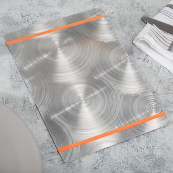 Menu Solutions ALSIN58-RB Alumitique 5 1/2" x 8 1/2" Customizable Swirl Aluminum Menu Board with Orange Bands