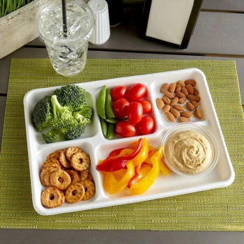 EcoChoice 12" x 8 1/2" Compostable White Plant Fiber 5 Compartment Long Tray - 300/Case