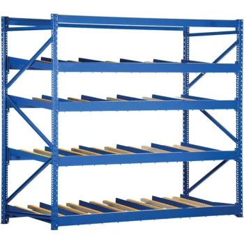 Vestil 36" x 96" x 84" Blue Steel 4-Level Carton Rack with Gravity Rollers FLOW-3-4