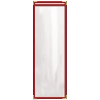H. Risch, Inc. TES Deluxe Sewn 4 1/4" x 14" Red 2 View Vinyl Menu Cover with Gold Smooth Corners and Gloss Finish