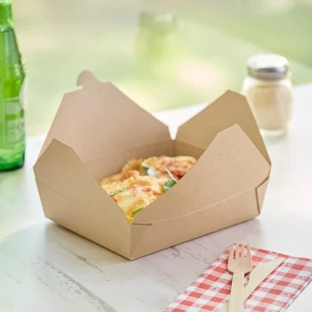 Choice Kraft Microwavable Folded Paper #2 Take-Out Customizable Container 7 3/4" x 5 1/2" x 1 7/8" - 200/Case