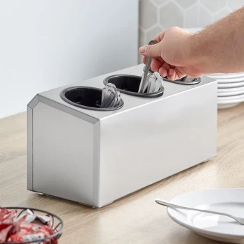 Choice Three Hole Stainless Steel Flatware Organizer with Black Perforated Plastic Cylinders