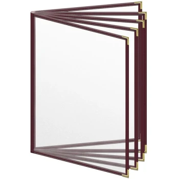 H. Risch, Inc. TE-10V Deluxe Sewn 8 1/2" x 11" Maroon 10 View Vinyl Menu Cover with Gold Smooth Corners and Matte Finish
