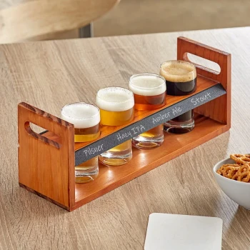 Acopa Write-On Drop-In Flight Carrier with Handles and Pub Tasting Glasses - 3/Set