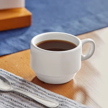 Acopa 3 oz. Stackable Rolled Edge Bright White Stoneware Espresso Cup - 36/Case