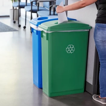 Lavex 46 Gallon Slim Rectangular Recycle Station with Blue Bottle / Can and Green Paper Lids