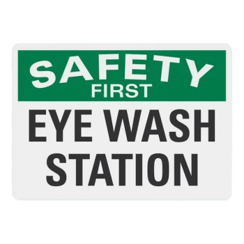 Lavex 10" x 7" Non-Reflective Aluminum "Safety First / Eye Wash Station" Sign