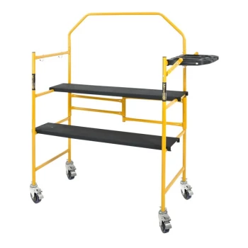 Metaltech Jobsite 4' Folding Portable Scaffolding with 2 Anti-Slip Platforms, Tool Shelf, and Safety Rail I-IMCNT