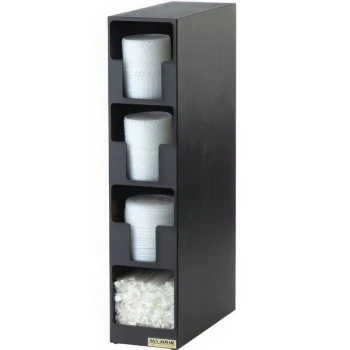 San Jamar L2203 Black 3-Compartment Vertical Countertop Lid Organizer with Straw Bin