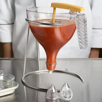 Matfer Bourgeat 116540 1.5 Qt. (48 oz.) Polycarbonate Automatic Dispenser Funnel with Chrome-Plated Wire Stand