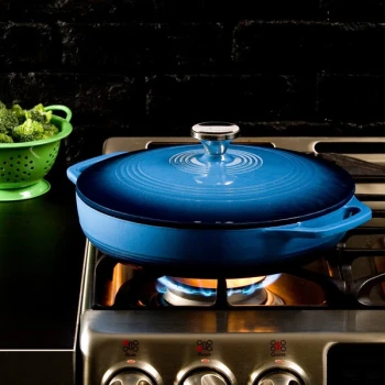 Lodge EC3CC33 3.6 Qt. Caribbean Blue Enameled Cast Iron Casserole Dish with Cover