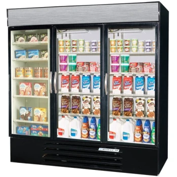 Beverage-Air MMRF72HC-1-BW MarketMax 75" Black Three Section Glass Door Dual Temperature Merchandiser - Configuration F