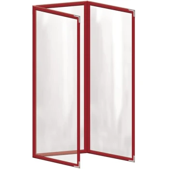 H. Risch, Inc. TET Deluxe Sewn 4 1/4" x 14" Red 6 View Foldout Vinyl Menu Cover With Silver Smooth Corners and Gloss Finish