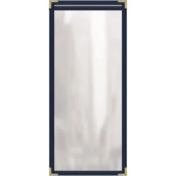 H. Risch, Inc. TES Deluxe Sewn 5 1/2" x 17" Blue 2 View Vinyl Menu Cover with Gold Smooth Corners and Gloss Finish