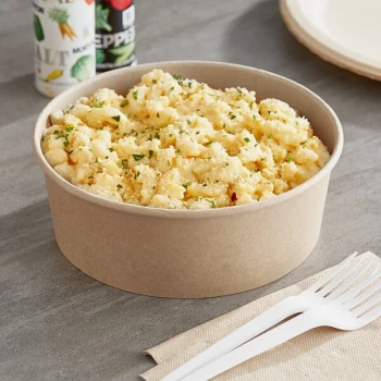 Choice 44 oz. Round Kraft PE-Lined Microwavable Take-Out Container 7 5/16" x 2 5/8" - 50/Pack