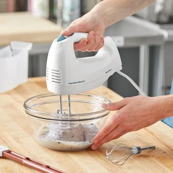 Hamilton Beach White 6 Speed Hand Mixer with Beaters, Whisk, and Snap-On Case 62682J