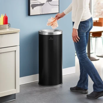 Lancaster Table & Seating 15 Gallon Black Steel Round Decorative Trash Can with Open Top Lid