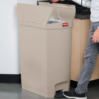 Rubbermaid® 1883553 Slim Jim Resin Beige End Step-On Rectangular Trash Can with Rigid Plastic Liner - 96 Qt. / 24 Gallon