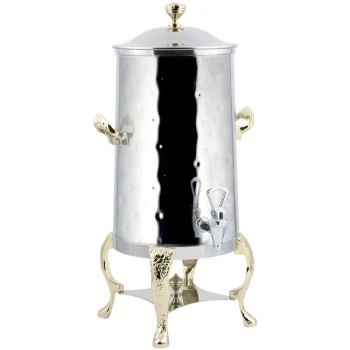 Bon Chef 47001-1-H Renaissance 1.5 Gallon Insulated Hammered Stainless Steel Coffee Chafer Urn with Brass Trim