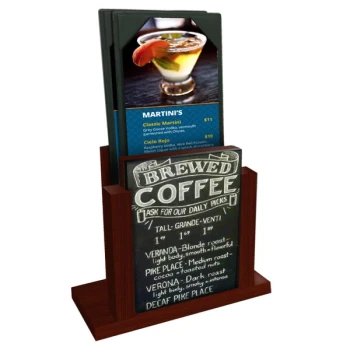 Menu Solutions WDMH-CHALK Mahogany Wood Menu Holder with 4" x 6" Chalk Board Insert