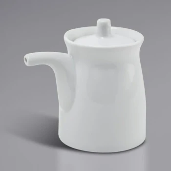 Front of the House Nouvelle 6 oz. Bright White Porcelain Pourer / Creamer with Lid - 6/Case