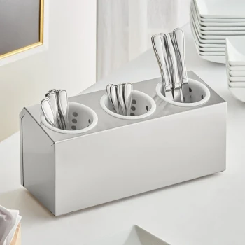 Choice Three Hole Stainless Steel Flatware Organizer with White Perforated Plastic Cylinders
