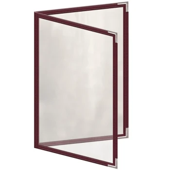 H. Risch, Inc. TED Deluxe Sewn 5 1/2" x 8 1/2" Maroon 4 View Menu Cover with Silver Smooth Corners and Gloss Finish