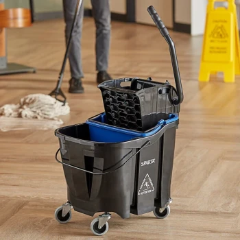 Carlisle OmniFit™ 9690403 35 Qt. Black Mop Bucket with Side Press Wringer and Soiled Water Insert