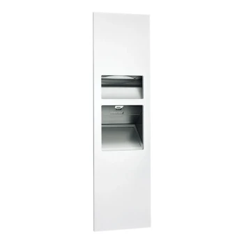 American Specialties, Inc. Piatto 10-64672-1-00 Recessed Paper Towel Dispenser with Automatic High-Speed Hand Dryer, Waste Receptacle, and White Phenolic Door - 110 / 120V