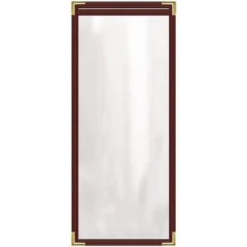 H. Risch, Inc. TES Deluxe Sewn 4 1/4" x 11" Maroon 2 View Vinyl Menu Cover with Gold Smooth Corners and Gloss Finish