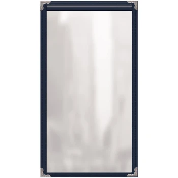 H. Risch, Inc. TES Deluxe Sewn 5 1/2" x 11" Blue 2 View Vinyl Menu Cover with Silver Decorative Corners and Gloss Finish