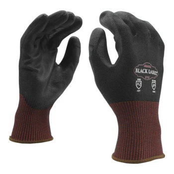 Cordova BLACK LABEL RED 13 Gauge Black HPPE Cut-Resistant Touchscreen Gloves with Black Polyurethane Palm Coating - Small