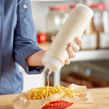 Vollrath Traex® 24 oz. Clear FIFO Squeeze Dispenser with Clear Twin Tip™ Cap and Base Cap