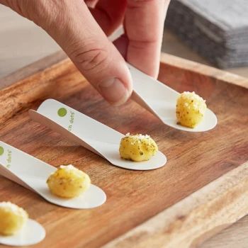 EcoTensil® EcoTaster® Mini GreenDot™ 3 1/4" Compostable Paperboard Tasting Spoon - 2,500/Case