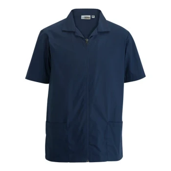 Edwards 4891 Men's Customizable Vintage Navy Essential Full-Zip Service / Housekeeping Shirt - Poly / Cotton Blend - 2X