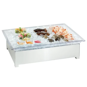 Cal-Mil 3033-55 Stainless Steel Ice Housing System with Ice Pan, Drainage Hose, and LED Light - 28 1/2" x 20 1/2" x 8 1/2"