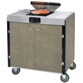 Lakeside 2065BS Creation Express™ Mobile Cooking Cart with 1 Induction Burner, 1 Filtration Unit, and Beige Suede Laminate Finish - 22" x 34" x 40 1/2"