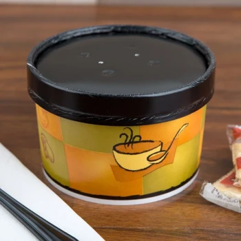 Huhtamaki 71852 16 oz. Double Poly-Paper Squat Soup / Hot Food Cup with Vented Paper Lid and Streetside Design - 250/Case