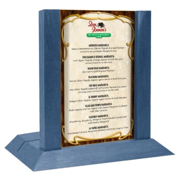 Menu Solutions WDAFR-A True Blue Wood Menu Holder / Tent with 4" x 6" Insert Slot