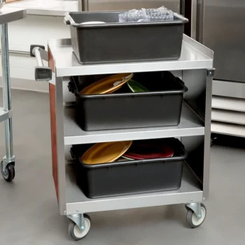 Lakeside 822RM 3 Shelf Heavy Duty Stainless Steel Utility Cart with Enclosed Base and Red Maple Finish - 19 1/2" x 31 1/4" x 34 1/2"