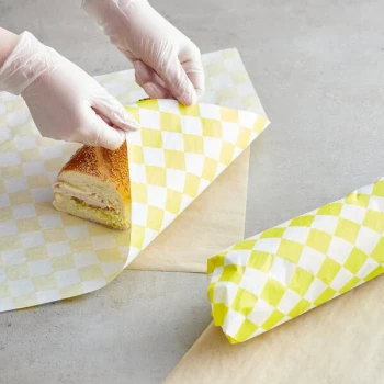 Choice 15" x 15" Yellow Check Deli Sandwich Wrap Paper - 1,000/Pack