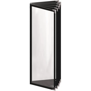 H. Risch, Inc. TE-12V Deluxe Sewn 4 1/4" x 14" Black 12 View Vinyl Menu Cover with Silver Decorative Corners and Gloss Finish