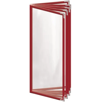H. Risch, Inc. TE-10V Deluxe Sewn 4 1/4" x 11" Red 10 View Vinyl Menu Cover with Silver Smooth Corners and Gloss Finish