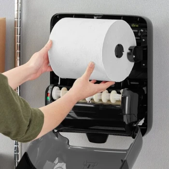 Tork Advanced Matic White with Gray Leaf 2-Ply Paper Towel Roll H1, 525 Feet / Roll - 6/Case