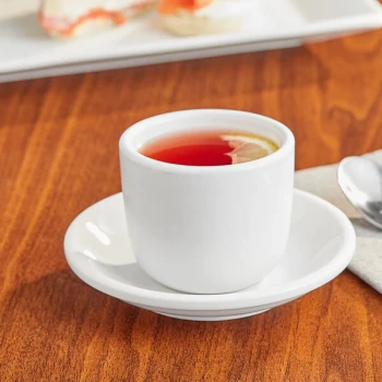 Acopa 4.5 oz. Bright White Rolled Edge Chinese Asian Stoneware Tea Cup - 36/Case