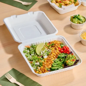 EcoChoice 9" x 9" x 3" Compostable White Plant Fiber 1 Compartment Take-Out Box - 50/Pack