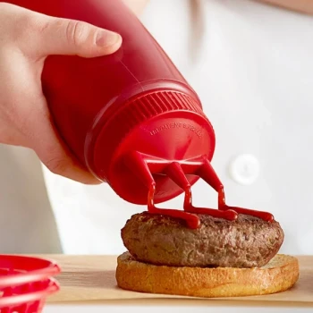 Vollrath 3332-1302 Traex® Color-Mate™ 32 oz. Clear Tri Tip™ Wide Mouth Squeeze Bottle with Red Cap