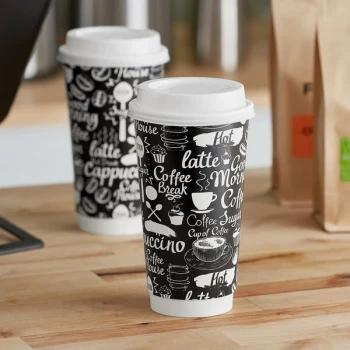 Choice 20 oz. Smooth Double Wall Coffee Break Print Paper Hot Cup and Lid - 100/Case