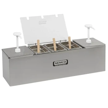 Nemco 88100-CB-3 26" Stainless Steel Condiment Bar with Two 3 Qt. Pumps and 0.6 Qt. Condiment Trays