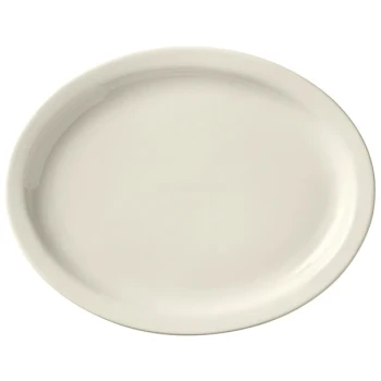 Libbey Porcelana Cream 13 1/2" x 11" Oval Cream White Narrow Rim Porcelain Platter - 6/Case